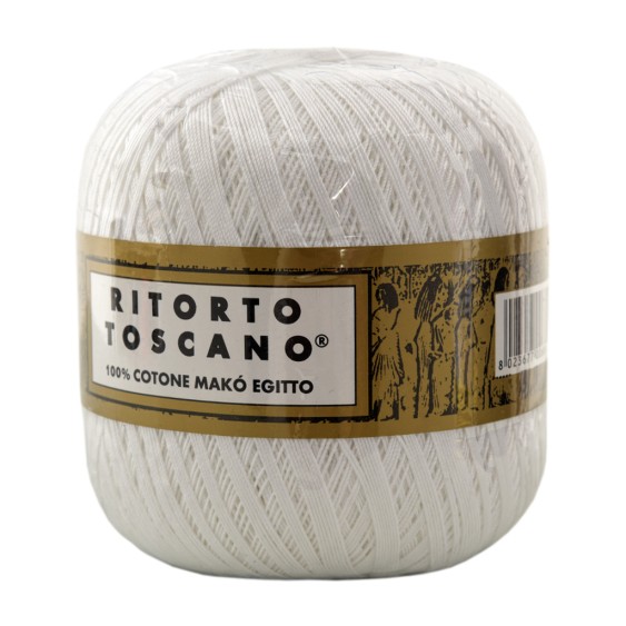 100% Egyptian Makò Cotton Yarn Twisted Toscano Ispe No. 8 – 100 g Ball – Color White 001